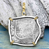 Joanna Shipwreck 4 Reale Cob Piece of 8 Coin 14K Gold and Sterling Silver Pendant | #8506