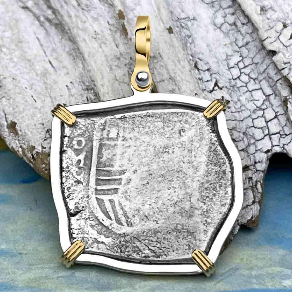 Joanna Shipwreck 4 Reale Cob &quot;Piece of 8&quot; Coin 14K Gold and Sterling Silver Pendant | #8506