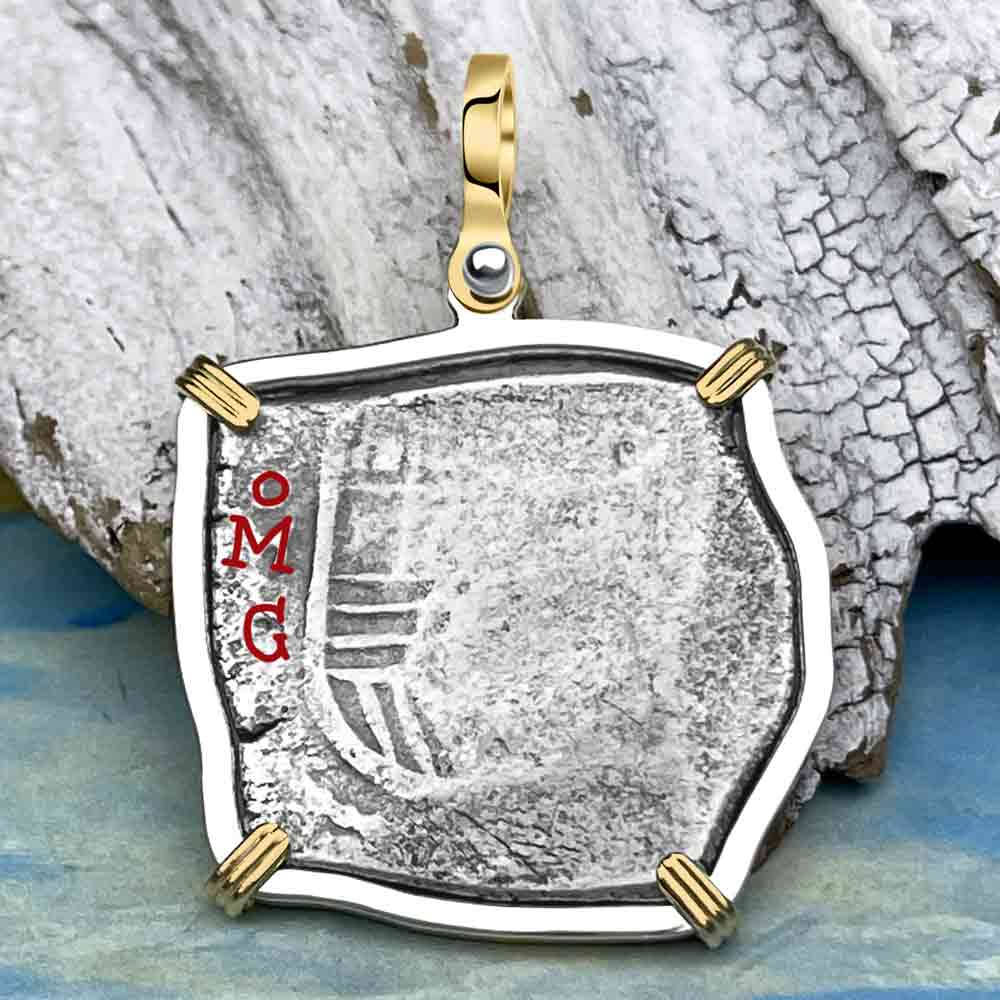 Joanna Shipwreck 4 Reale Cob &quot;Piece of 8&quot; Coin 14K Gold and Sterling Silver Pendant 