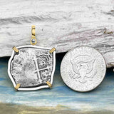 Joanna Shipwreck 4 Reale Cob Piece of 8 Coin 14K Gold and Sterling Silver Pendant | #8506