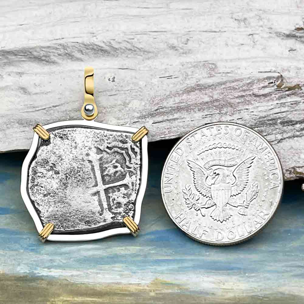 Joanna Shipwreck 4 Reale Cob &quot;Piece of 8&quot; Coin 14K Gold and Sterling Silver Pendant | #8506