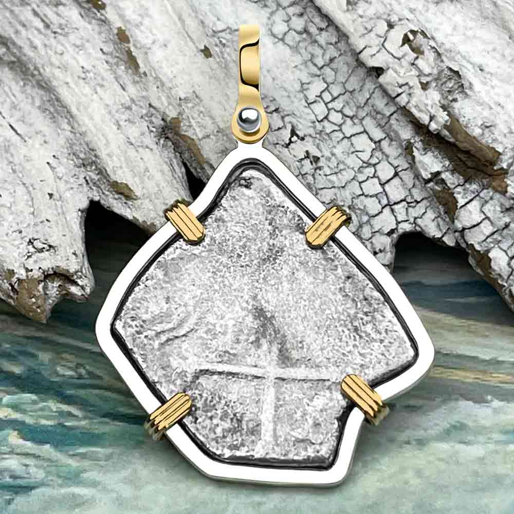 Joanna Shipwreck 4 Reale Cob "Piece of 8" Coin 14K Gold and Sterling Silver Pendant