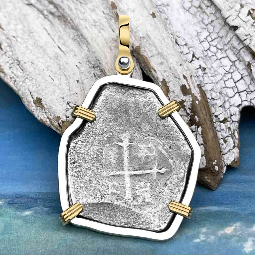 Joanna Shipwreck 4 Reale Cob &quot;Piece of 8&quot; Coin 14K Gold and Sterling Silver Pendant