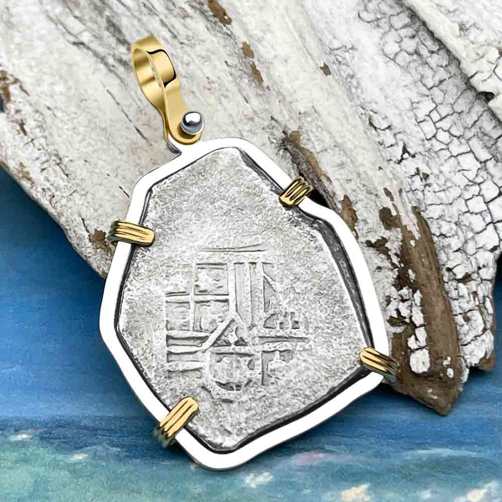 Joanna Shipwreck 4 Reale Cob &quot;Piece of 8&quot; Coin 14K Gold and Sterling Silver Pendant