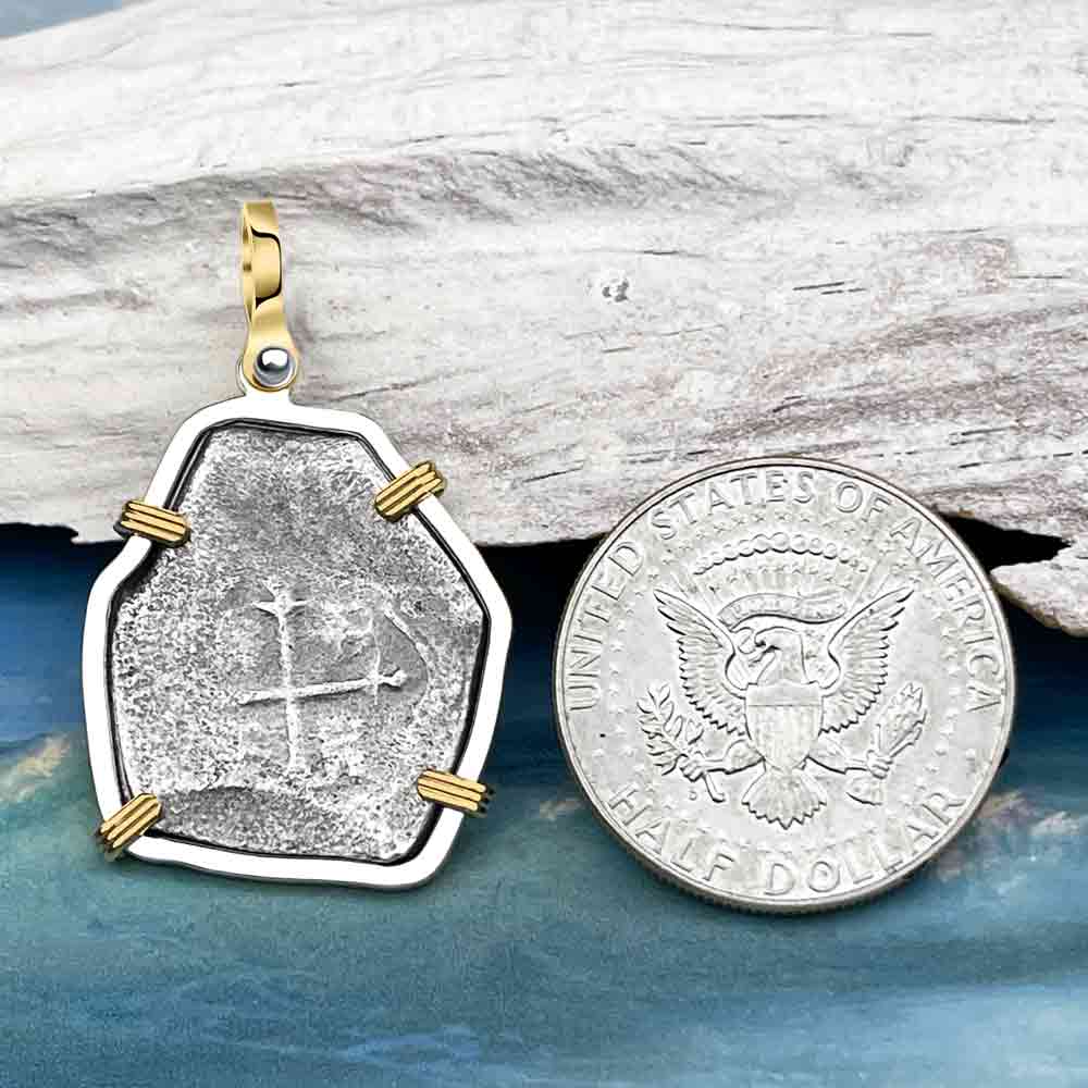 Joanna Shipwreck 4 Reale Cob &quot;Piece of 8&quot; Coin 14K Gold and Sterling Silver Pendant