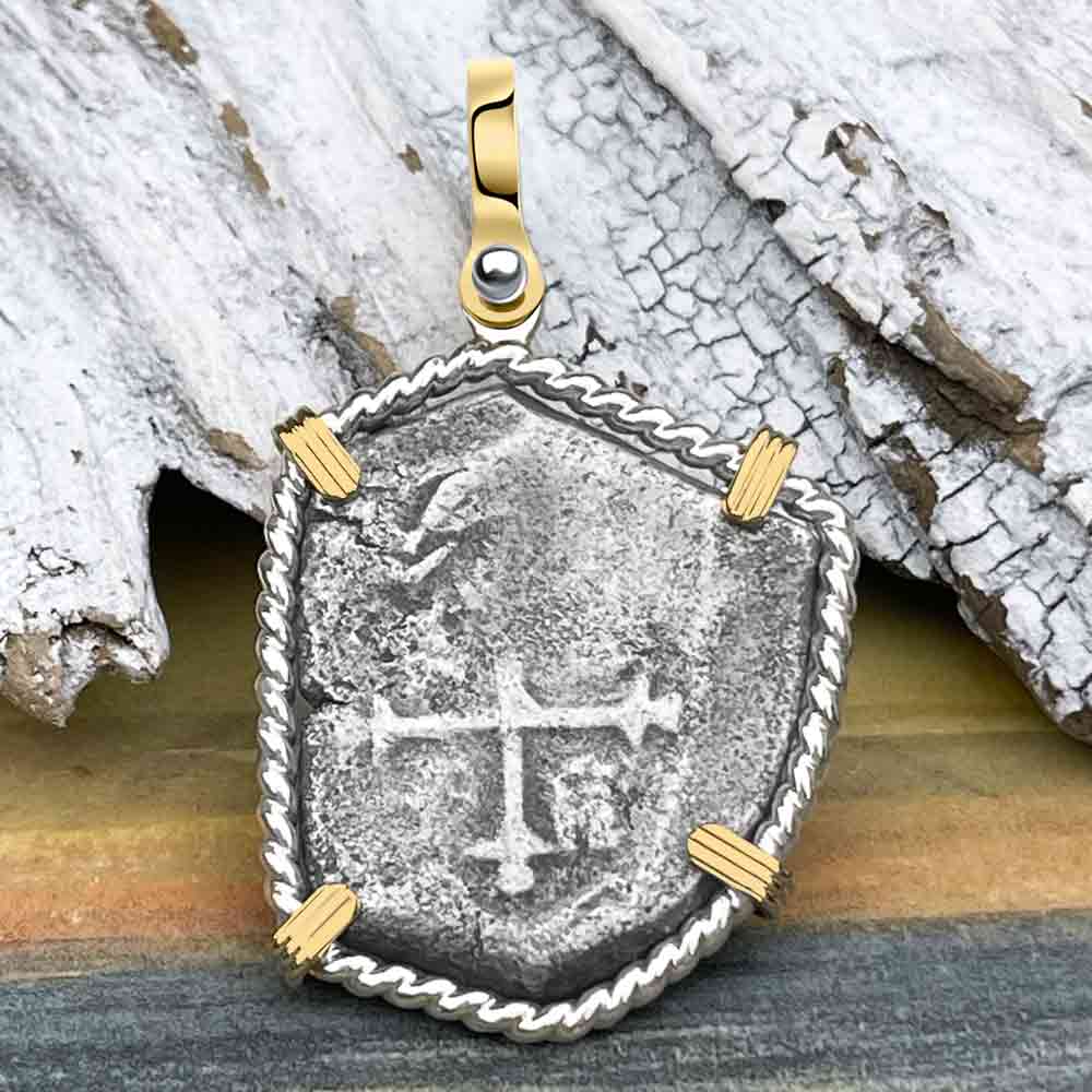 Joanna Shipwreck 4 Reale Cob &quot;Piece of 8&quot; Coin 14K Gold and Sterling Silver Pendant