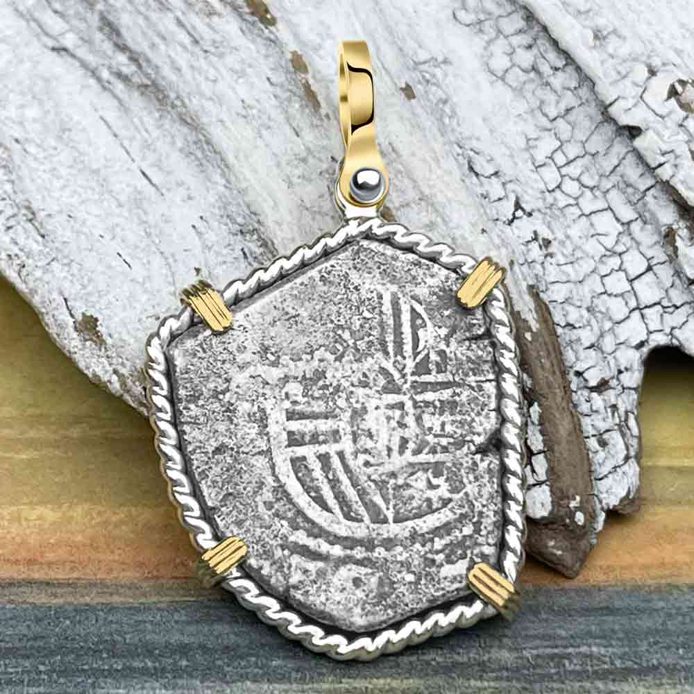 Joanna Shipwreck 4 Reale Cob &quot;Piece of 8&quot; Coin 14K Gold and Sterling Silver Pendant