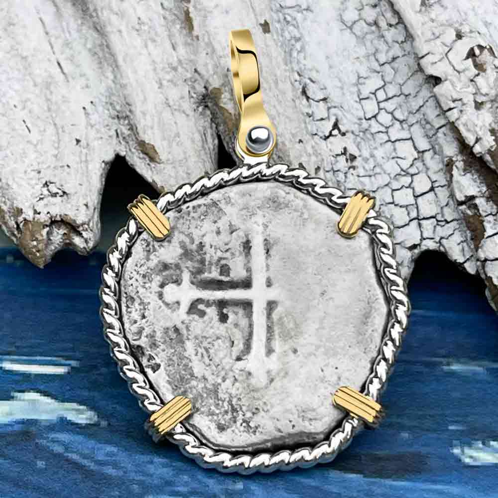Joanna Shipwreck 4 Reale Cob "Piece of 8" Coin 14K Gold and Sterling Silver Pendant