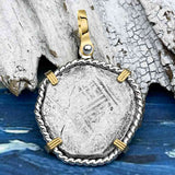 Joanna Shipwreck 4 Reale Cob "Piece of 8" Coin 14K Gold and Sterling Silver Pendant