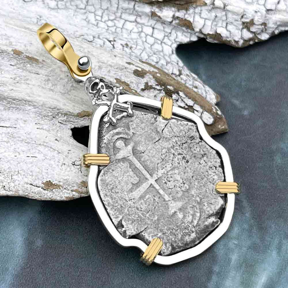 Joanna Shipwreck 4 Reale Cob &quot;Piece of 8&quot; Coin Skull and Cross Bones 14K Gold and Sterling Silver Pendant | #8512