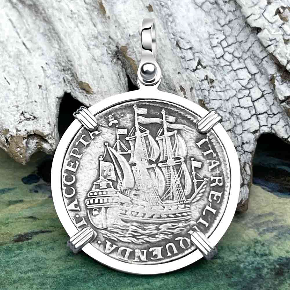 Dutch East India Company 1763 Silver 6 Stuiver Ship Shilling "I Struggle and Survive" Sterling Silver Pendant 
