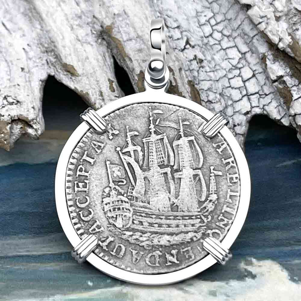 Dutch East India Company 1790 Silver 6 Stuiver Ship Shilling &quot;I Struggle and Survive&quot; Sterling Silver Pendant