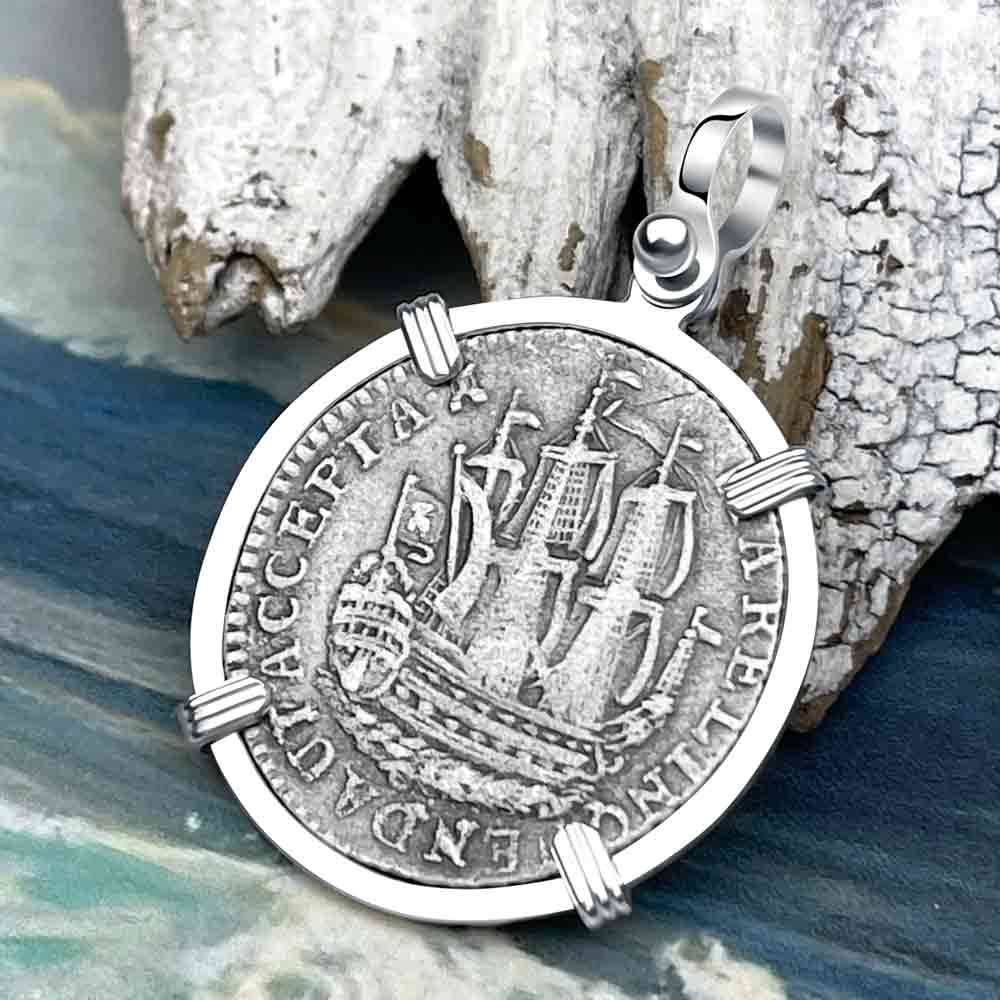 Dutch East India Company 1790 Silver 6 Stuiver Ship Shilling &quot;I Struggle and Survive&quot; Sterling Silver Pendant