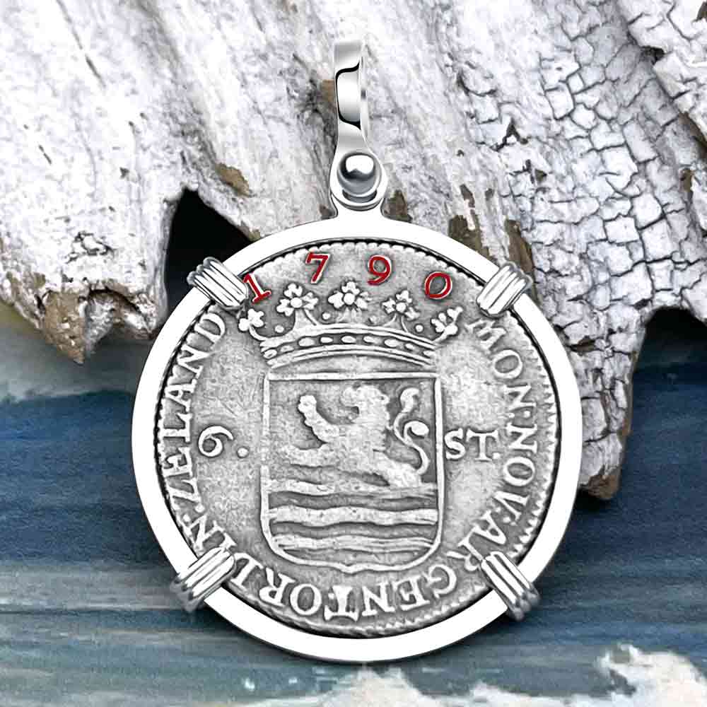 Dutch East India Company 1790 Silver 6 Stuiver Ship Shilling &quot;I Struggle and Survive&quot; Sterling Silver Pendant