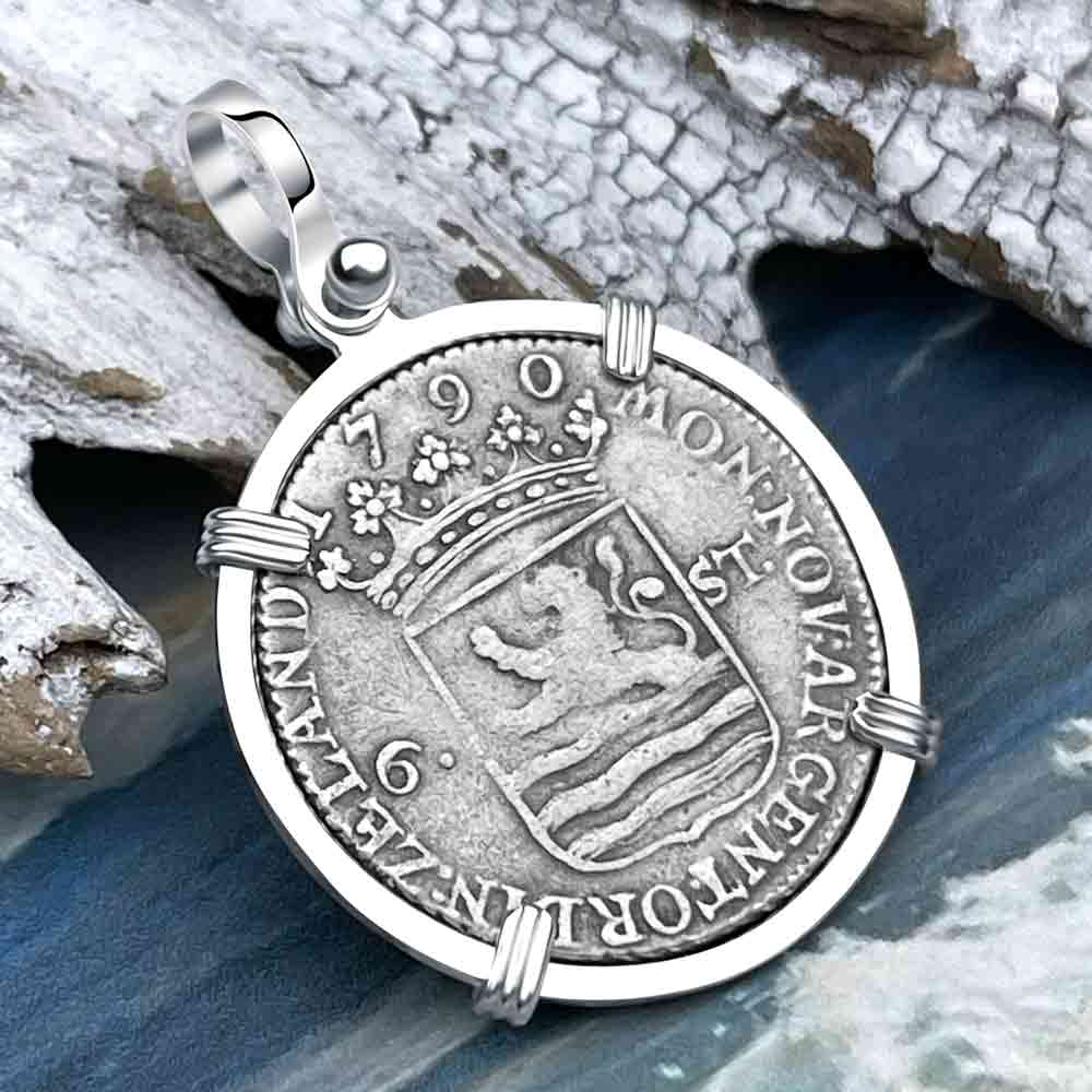 Dutch East India Company 1790 Silver 6 Stuiver Ship Shilling &quot;I Struggle and Survive&quot; Sterling Silver Pendant