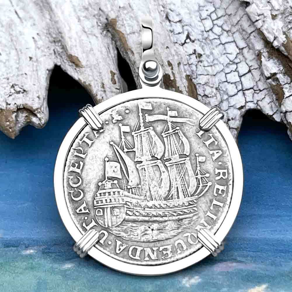 Dutch East India Company 1762 Silver 6 Stuiver Ship Shilling "I Struggle and Survive" Sterling Silver Pendant