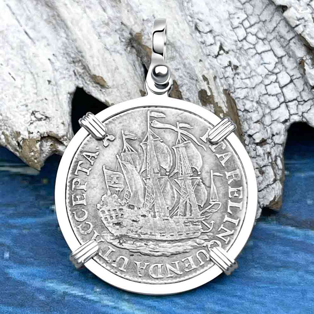 Dutch East India Company 1774 Silver 6 Stuiver Ship Shilling "I Struggle and Survive" Sterling Silver Pendant