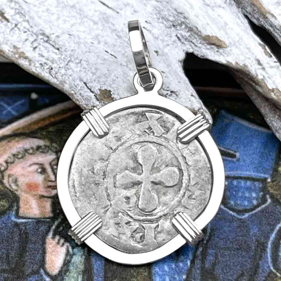 Templar Knights Era French Healing Angel Silver Denier Sterling Silver Pendant