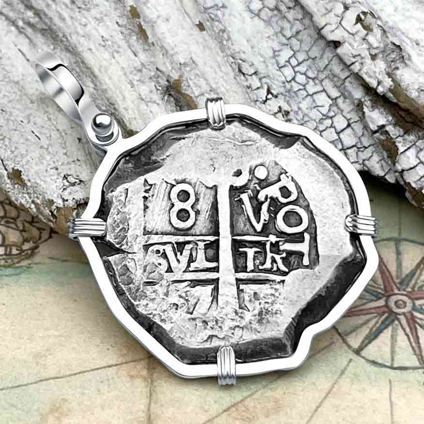 1757 Pirate Era Spanish 8 Reale &quot;Piece of Eight&quot; Sterling Silver Pendant 