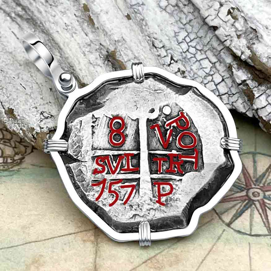 1757 Pirate Era Spanish 8 Reale &quot;Piece of Eight&quot; Sterling Silver Pendant 