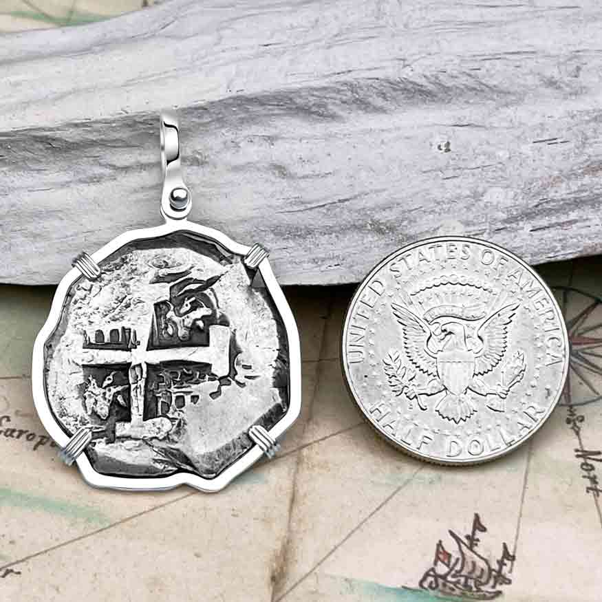 1757 Pirate Era Spanish 8 Reale &quot;Piece of Eight&quot; Sterling Silver Pendant 