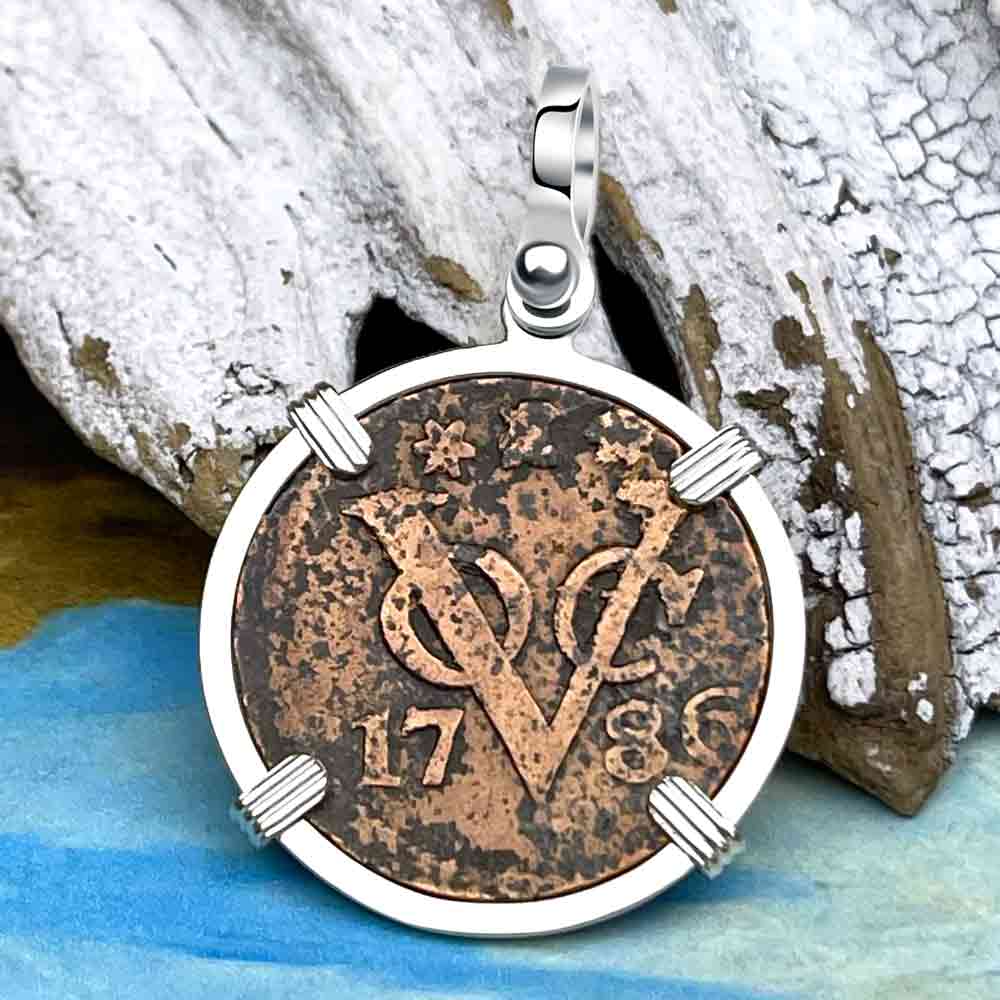 VOC - 1786 Dutch East India Company Shipwreck &quot;I Struggle and Survive&quot; 1 Duit Sterling Silver Pendant | Artifact #8548