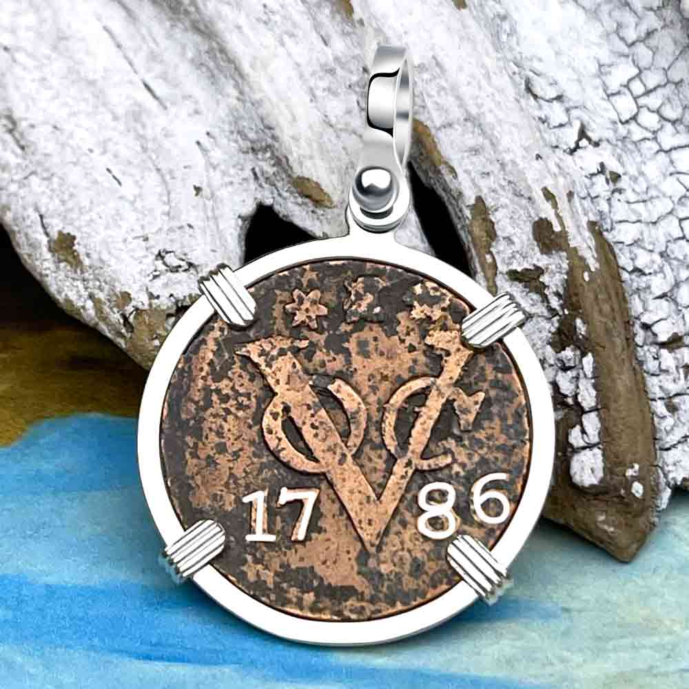 VOC - 1786 Dutch East India Company Shipwreck &quot;I Struggle and Survive&quot; 1 Duit Sterling Silver Pendant | Artifact #8548