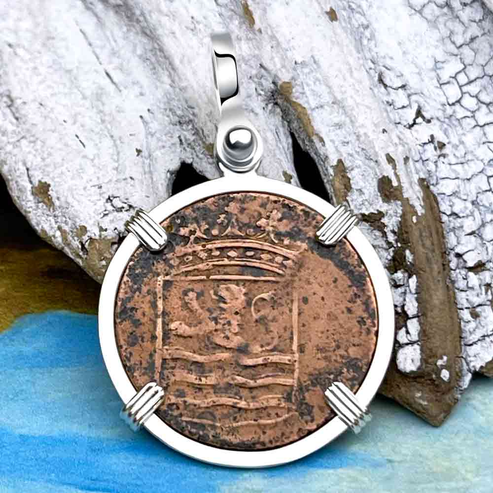 VOC - 1786 Dutch East India Company Shipwreck &quot;I Struggle and Survive&quot; 1 Duit Sterling Silver Pendant | Artifact #8548