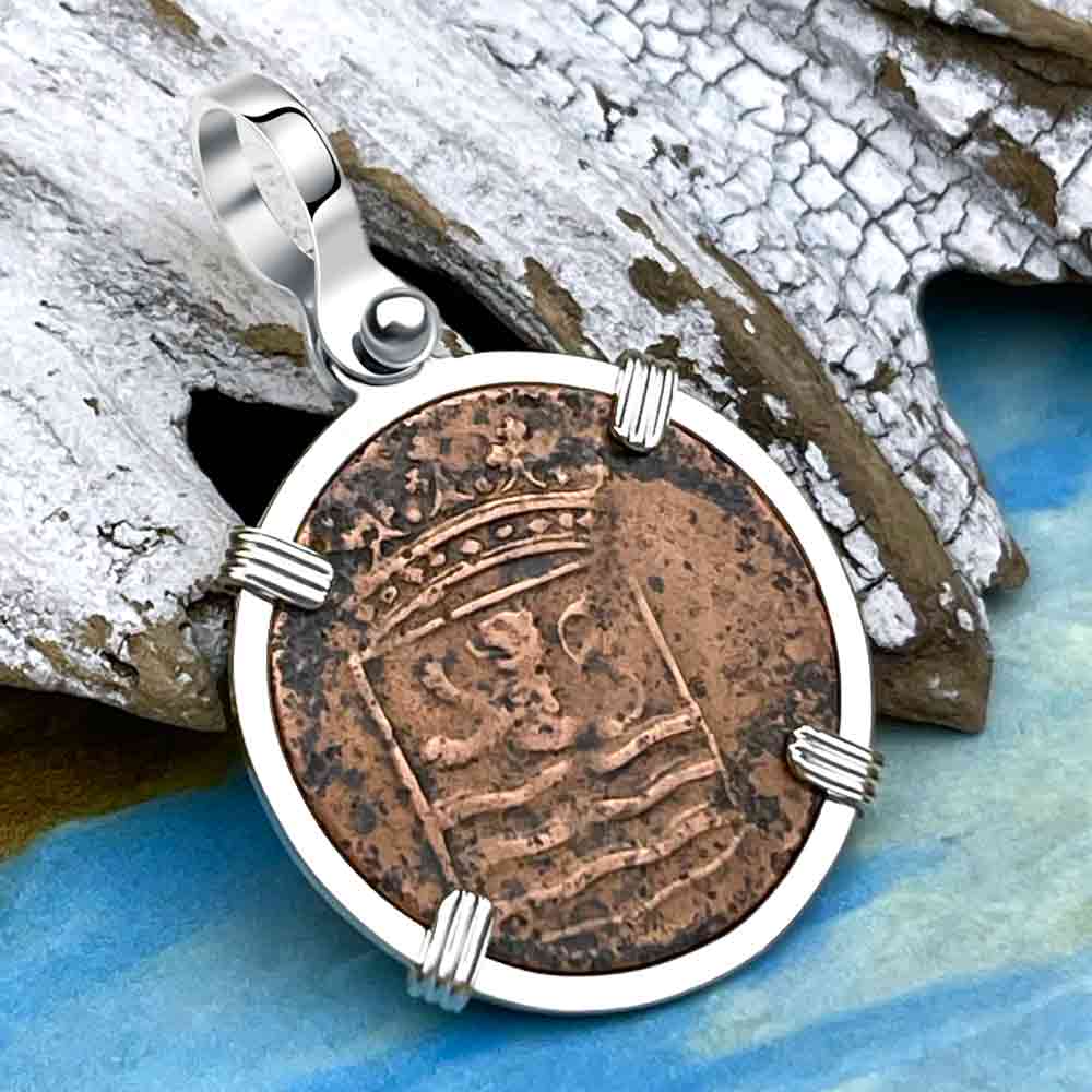 VOC - 1786 Dutch East India Company Shipwreck &quot;I Struggle and Survive&quot; 1 Duit Sterling Silver Pendant | Artifact #8548