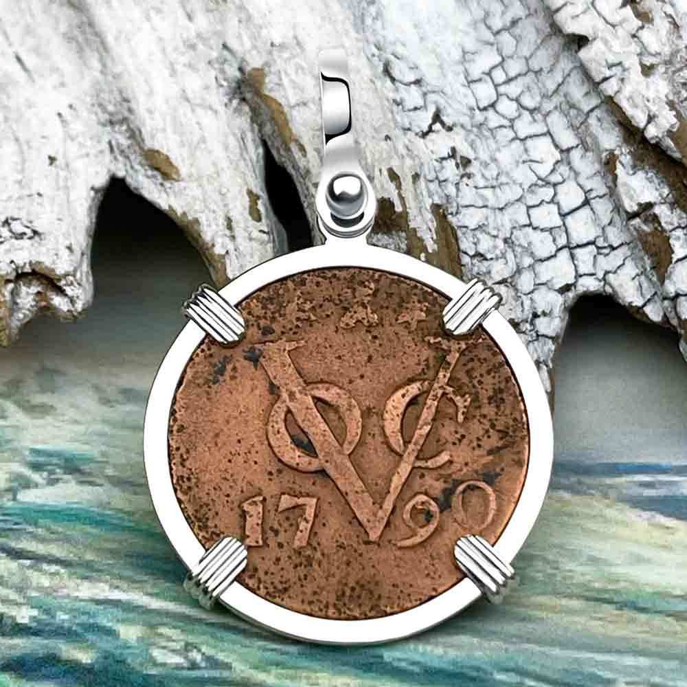 VOC - 1790 Dutch East India Company Shipwreck &quot;I Struggle and Survive&quot; 1 Duit Sterling Silver Pendant | Artifact #8550