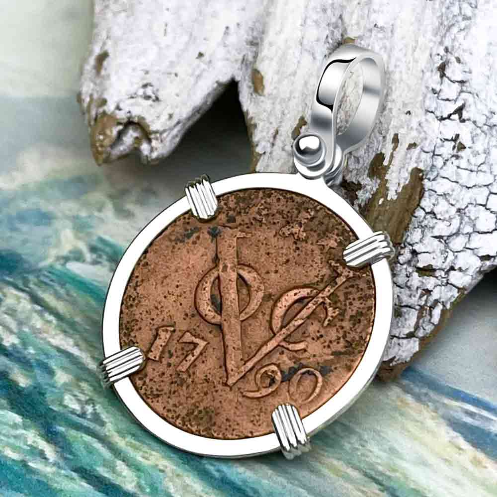 VOC - 1790 Dutch East India Company Shipwreck &quot;I Struggle and Survive&quot; 1 Duit Sterling Silver Pendant | Artifact #8550