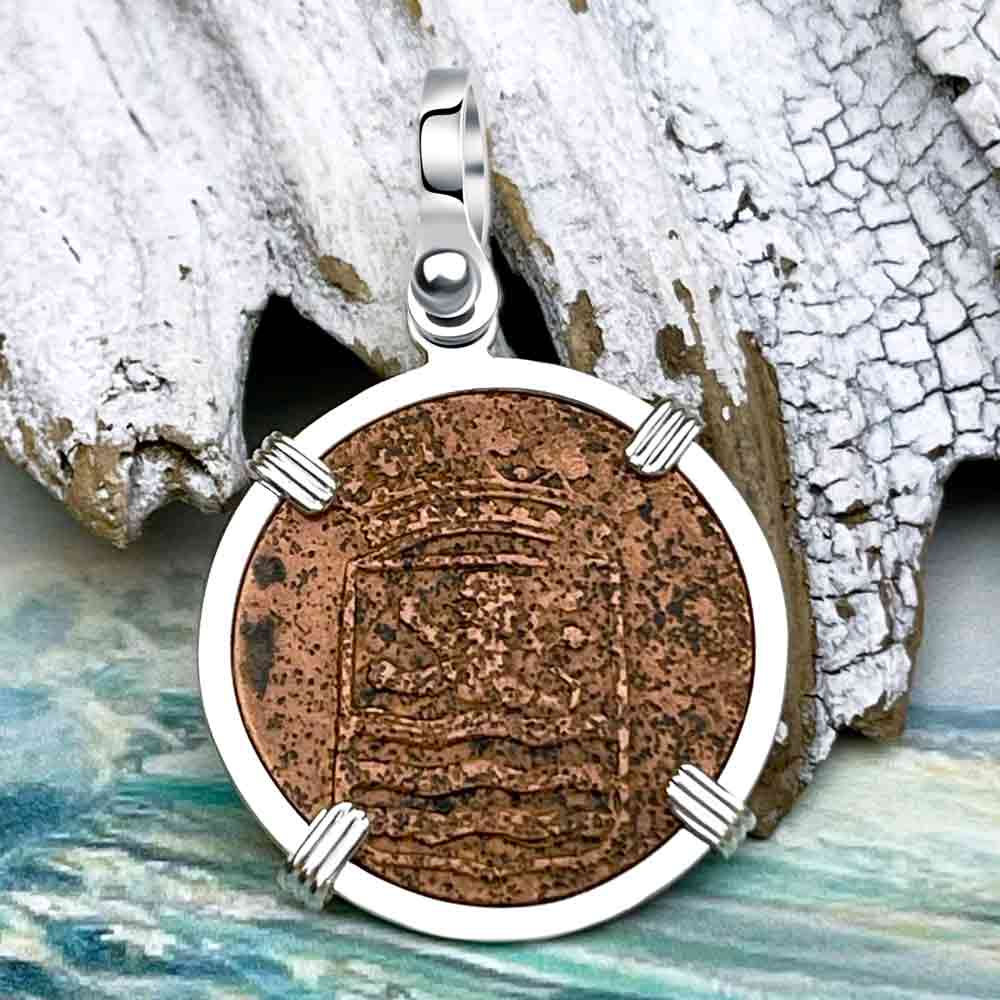 VOC - 1790 Dutch East India Company Shipwreck &quot;I Struggle and Survive&quot; 1 Duit Sterling Silver Pendant | Artifact #8550