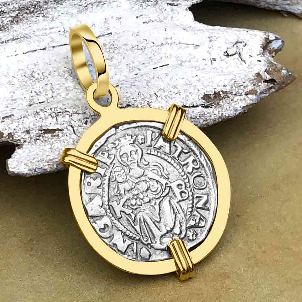 Hungarian Silver Denar Dated 1546 with Mary &amp; Baby Jesus 14K Gold Pendant