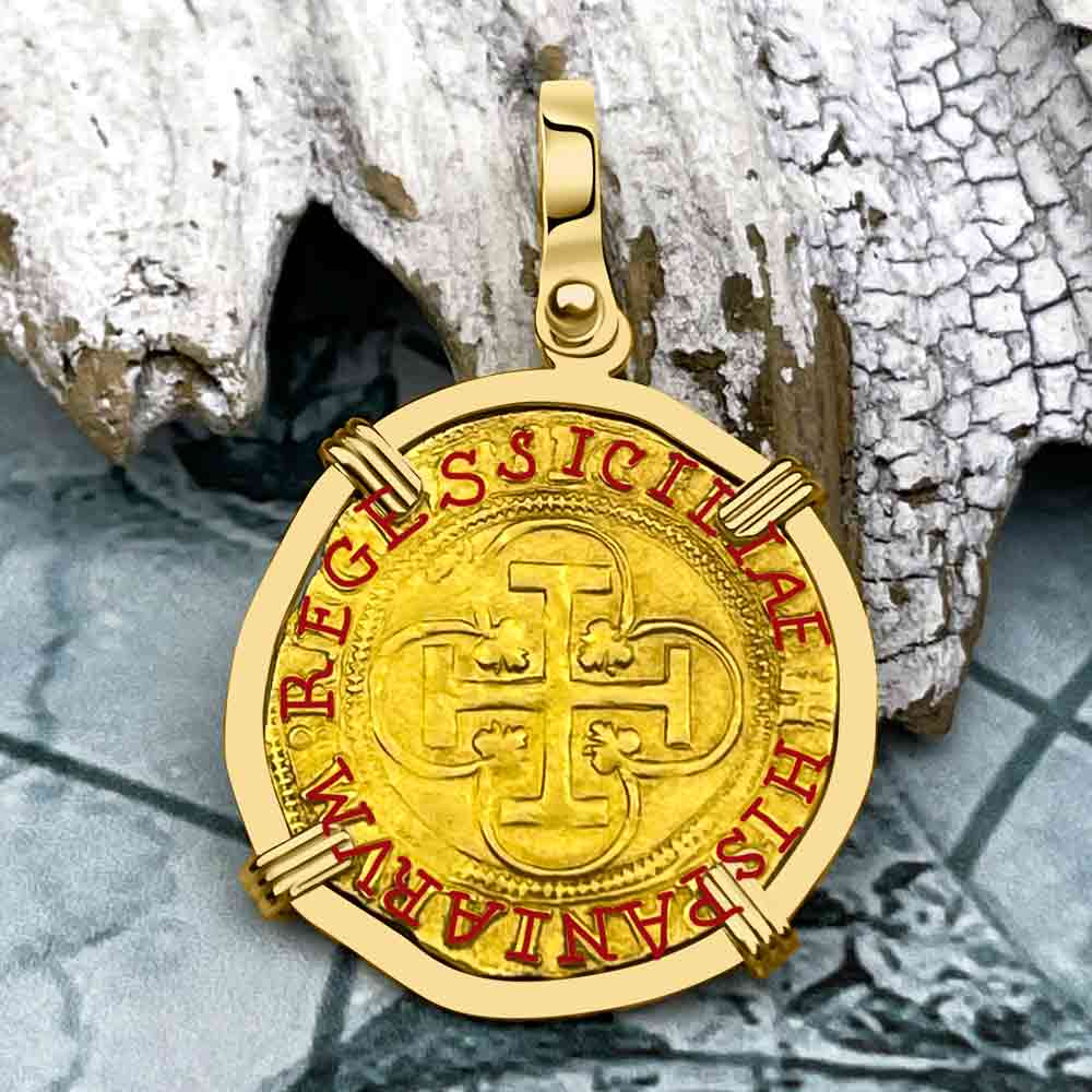 Rare Circa 1535 Unknown Shipwreck 22K Gold 1 Escudo - the Legendary Pirate Era Doubloon 18K Gold Pendant