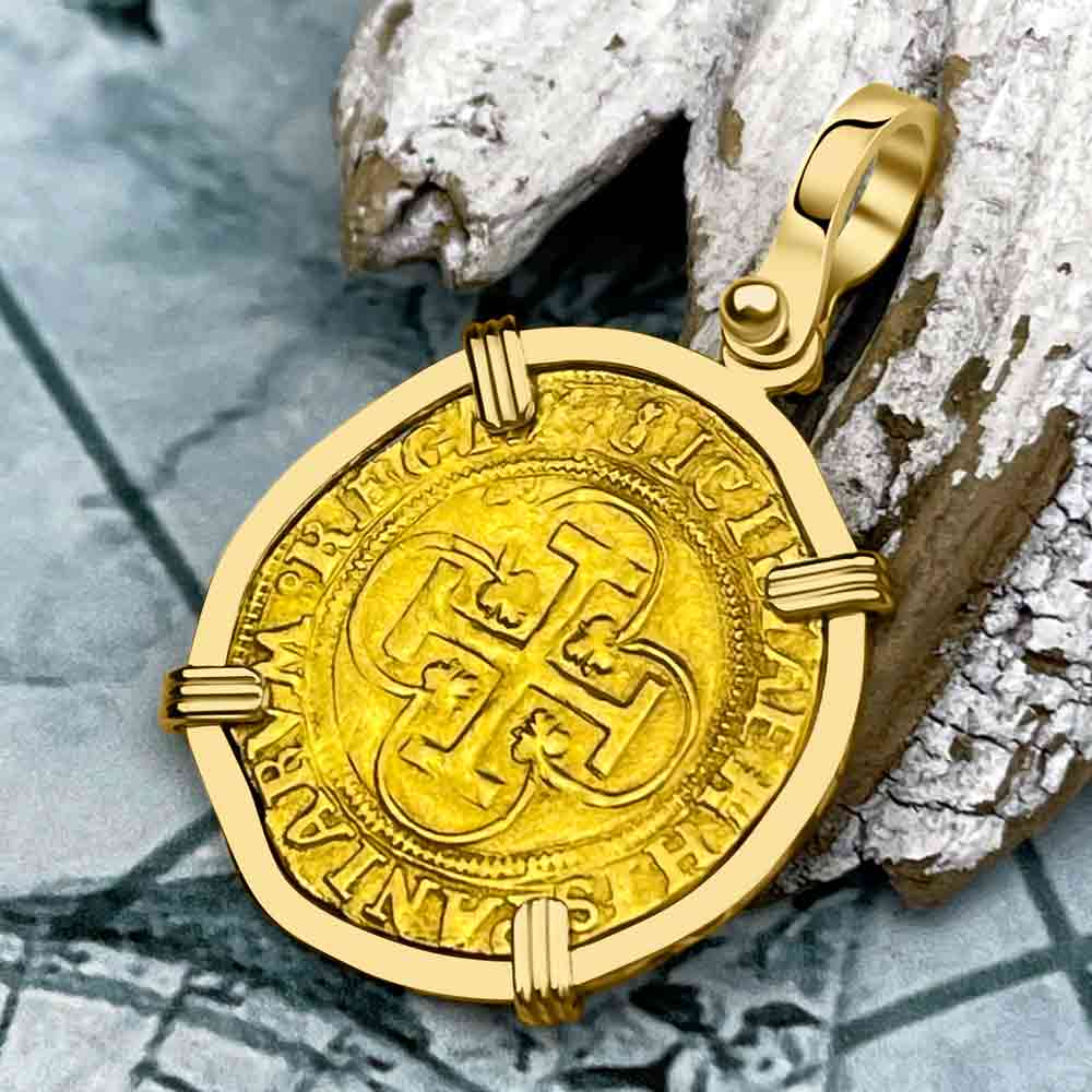 Rare Circa 1535 Unknown Shipwreck 22K Gold 1 Escudo - the Legendary Pirate Era Doubloon 18K Gold Pendant