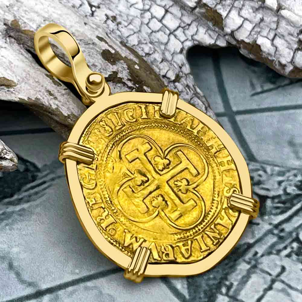 Rare Circa 1535 Unknown Shipwreck 22K Gold 1 Escudo - the Legendary Pirate Era Doubloon 18K Gold Pendant