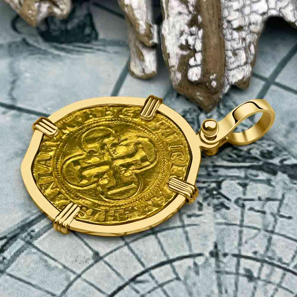 Rare Circa 1535 Unknown Shipwreck 22K Gold 1 Escudo - the Legendary Pirate Era Doubloon 18K Gold Pendant