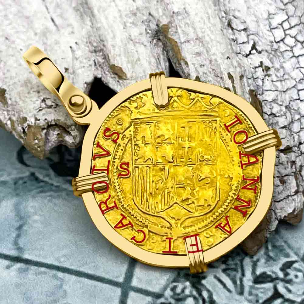 Rare Circa 1535 Unknown Shipwreck 22K Gold 1 Escudo - the Legendary Pirate Era Doubloon 18K Gold Pendant