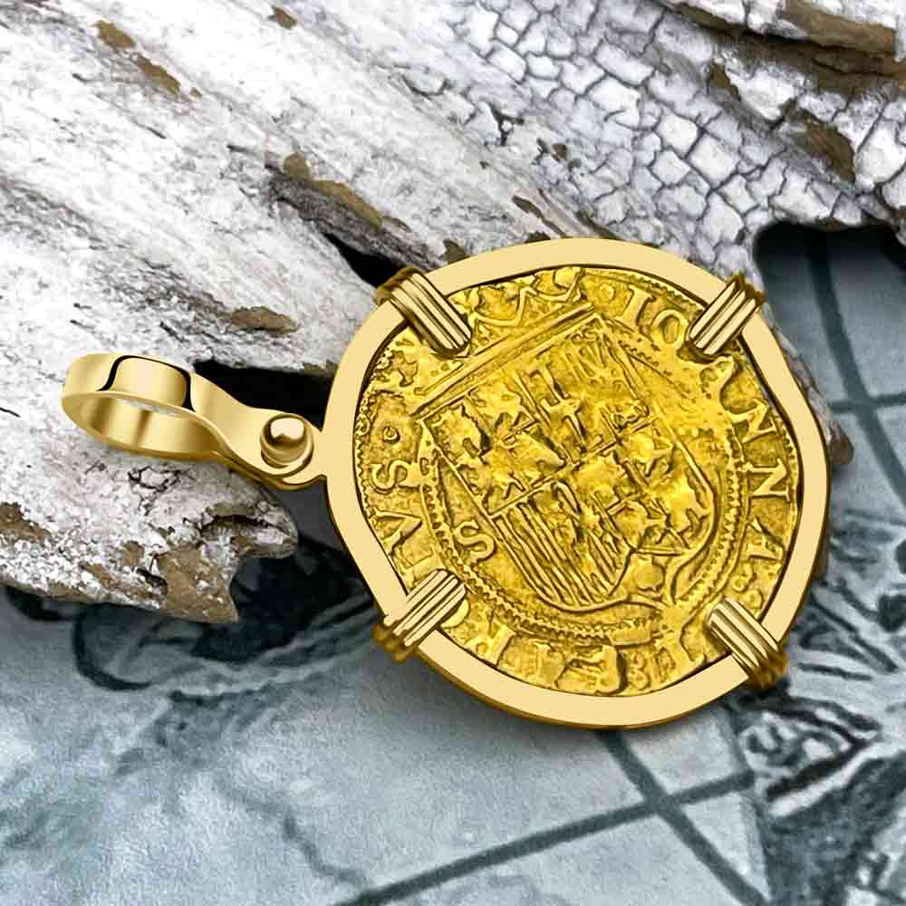 Rare Circa 1535 Unknown Shipwreck 22K Gold 1 Escudo - the Legendary Pirate Era Doubloon 18K Gold Pendant