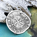 Medieval France circa 1417 Gros Florette Silver Cross Coin Pendant in 14K White Gold