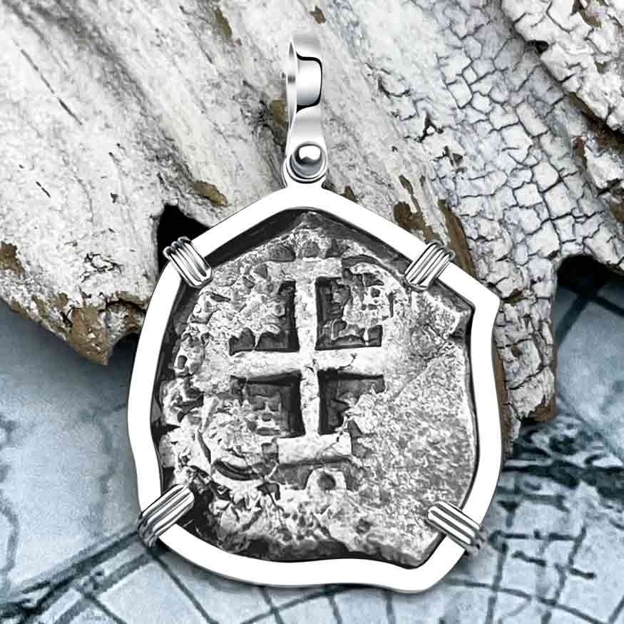 Pirate Era 1753 Spanish 4 Reale &quot;Piece of Eight&quot; Sterling Silver Pendant