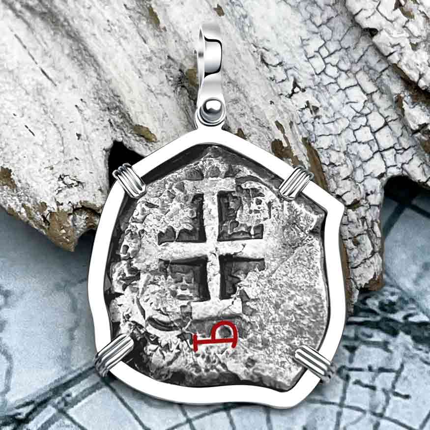 Pirate Era 1753 Spanish 4 Reale &quot;Piece of Eight&quot; Sterling Silver Pendant