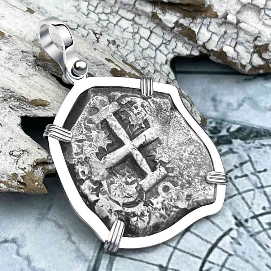 Pirate Era 1753 Spanish 4 Reale &quot;Piece of Eight&quot; Sterling Silver Pendant