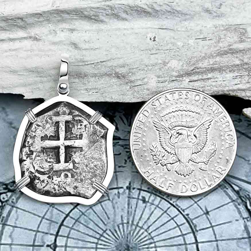 Pirate Era 1753 Spanish 4 Reale &quot;Piece of Eight&quot; Sterling Silver Pendant