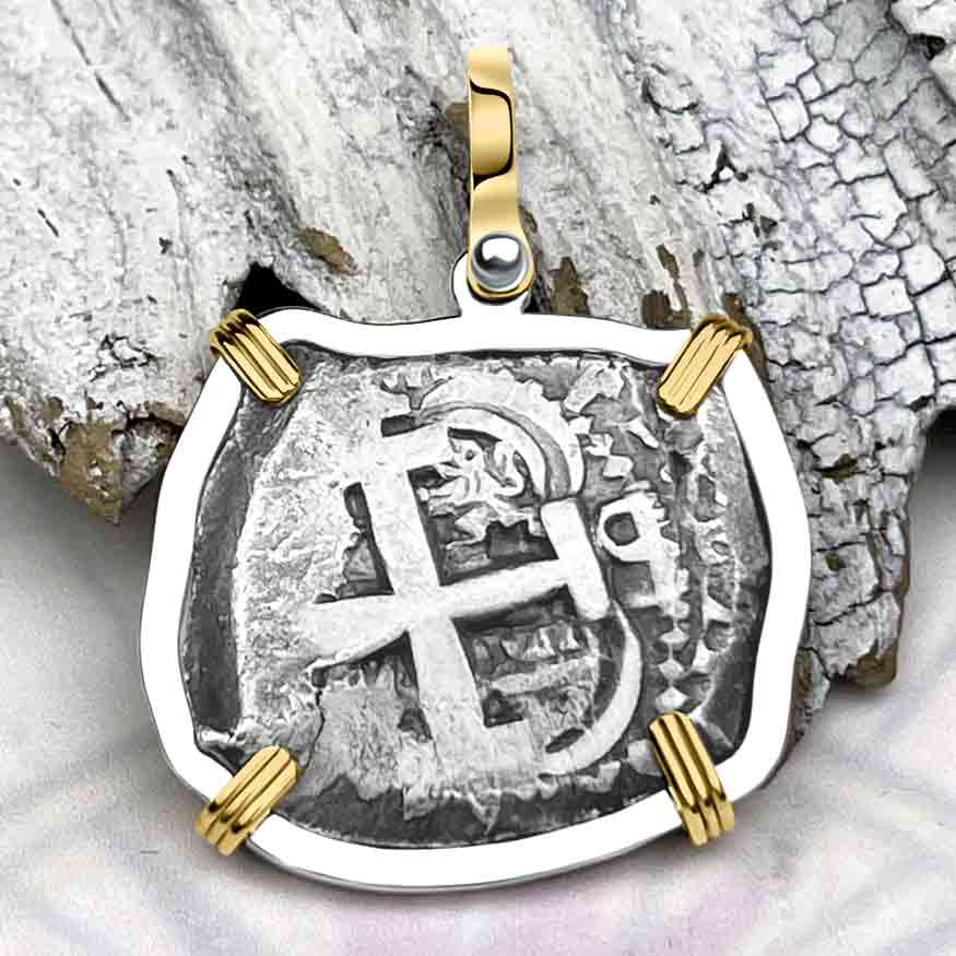 Pirate Era 1753 Spanish 4 Reale &quot;Piece of Eight&quot; 14K Gold &amp; Sterling Silver Pendant | Artifact #8578