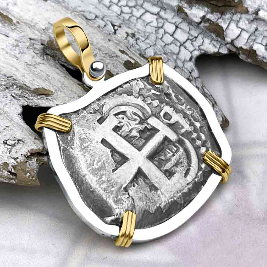 Pirate Era 1753 Spanish 4 Reale &quot;Piece of Eight&quot; 14K Gold &amp; Sterling Silver Pendant | Artifact #8578