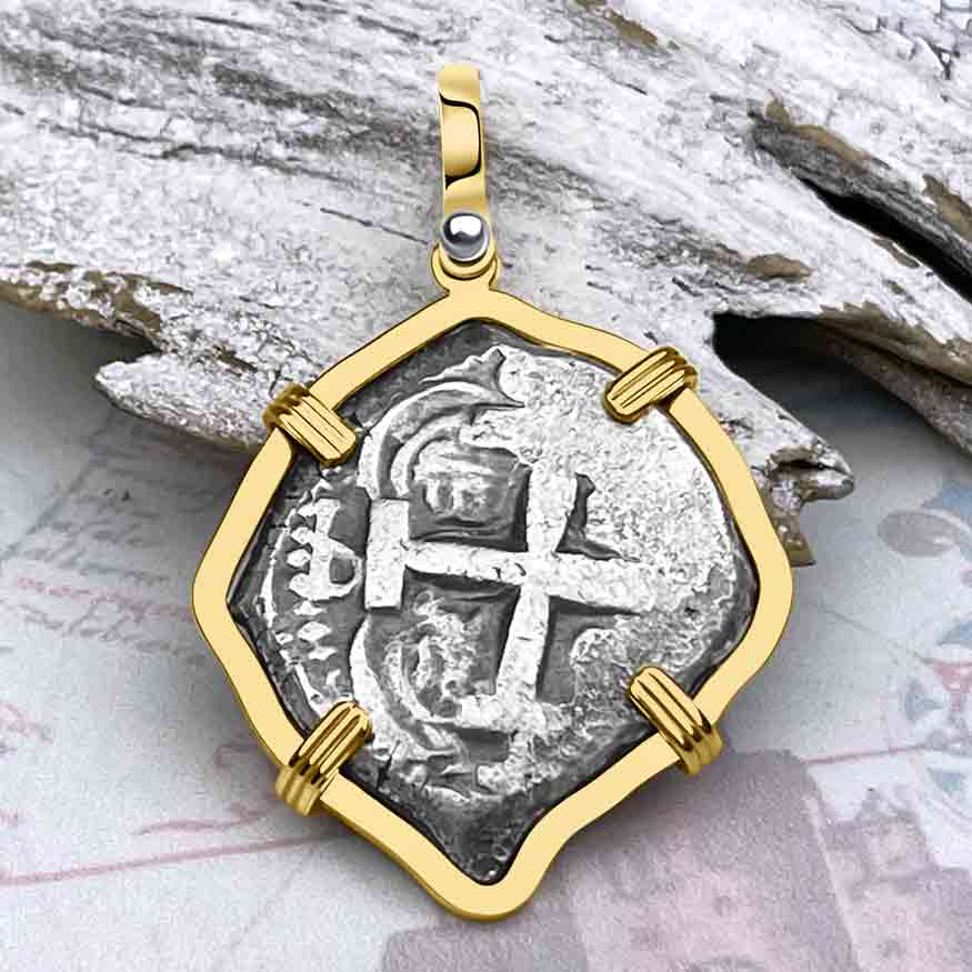 Pirate Era 1753 Spanish 4 Reale &quot;Piece of Eight&quot; 14K Gold Pendant