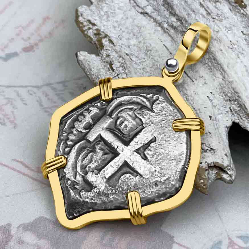 Pirate Era 1753 Spanish 4 Reale &quot;Piece of Eight&quot; 14K Gold Pendant