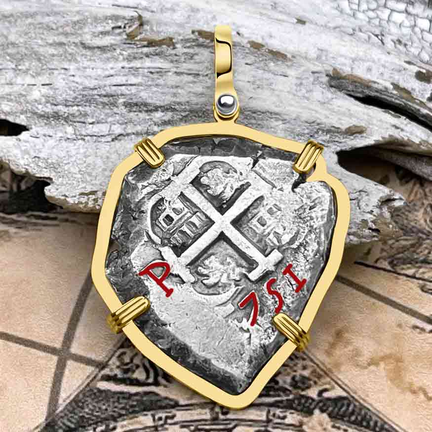 Pirate Era 1751 Spanish 8 Reale &quot;Piece of Eight&quot; 14K Gold Pendant 