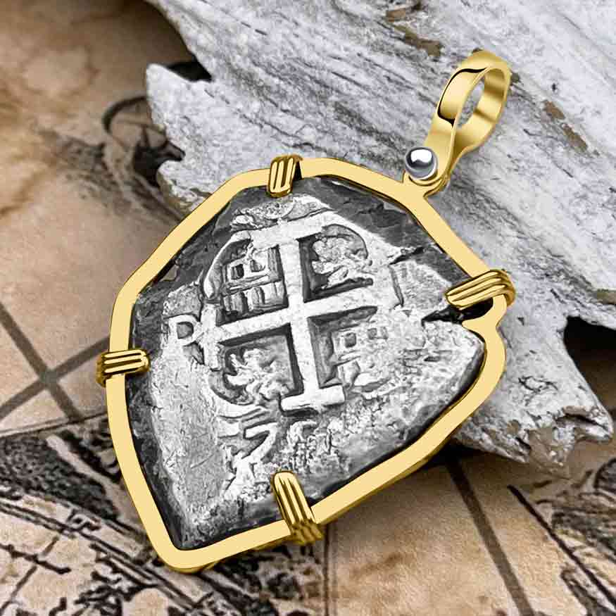 Pirate Era 1751 Spanish 8 Reale &quot;Piece of Eight&quot; 14K Gold Pendant 